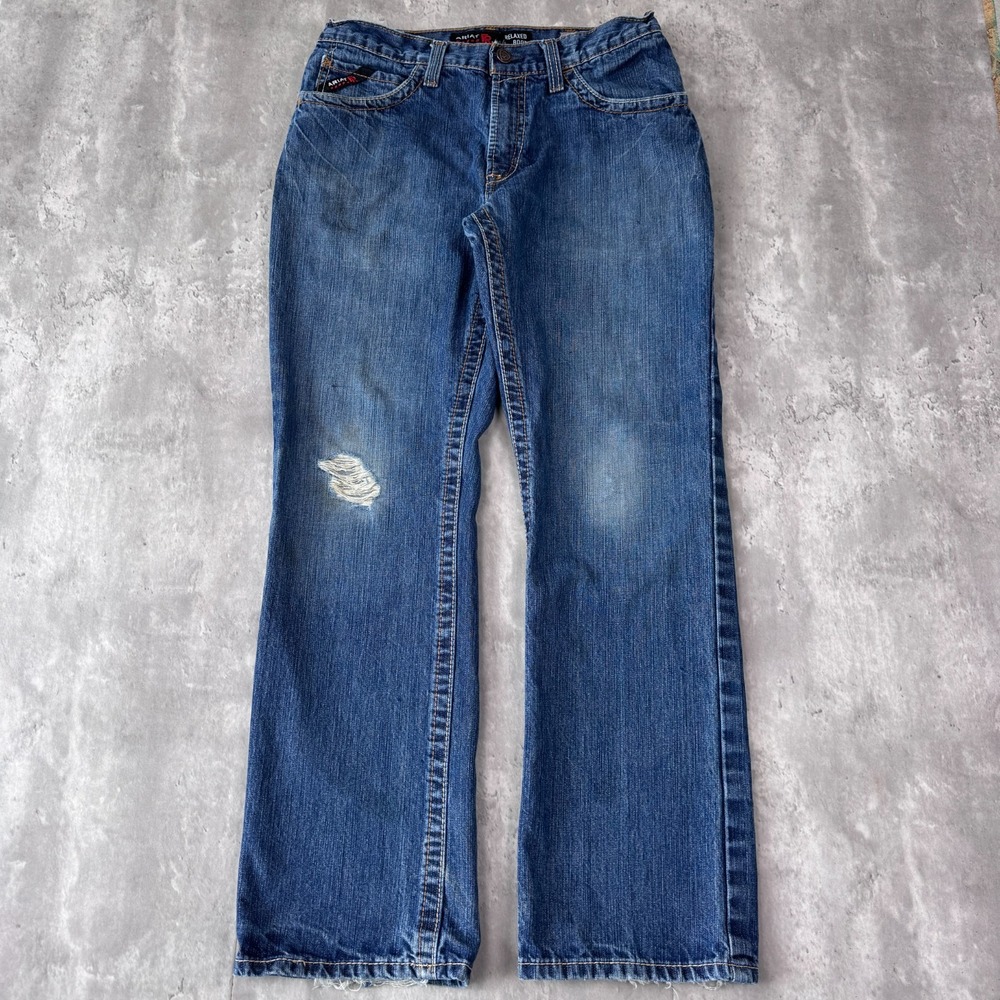 Ariat FR M4 Jeans Mens 32x32 Blue Flame Resistant Relaxed Boot Cut Distressed